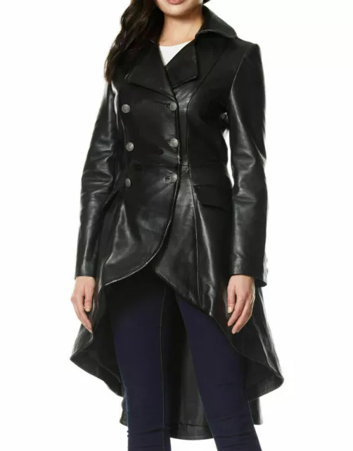 Edwardian Women Genuine Leather Jacket Washed Laced Back Victorian Coat