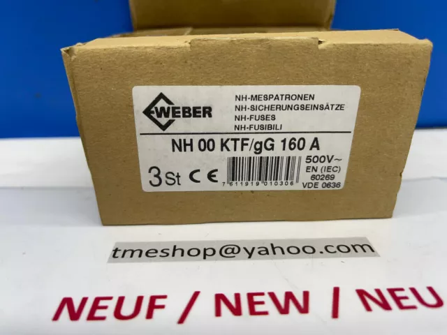 LOT DE 3 FUSIBLES  WEBER NH 00 KTF/gG 160A  500V  120kA NEUF / NEW