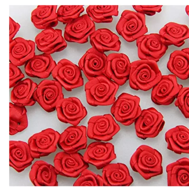 Mini Satin Ribbon Roses Flowers Color Red Pack Of 100 For File & Craft Decor