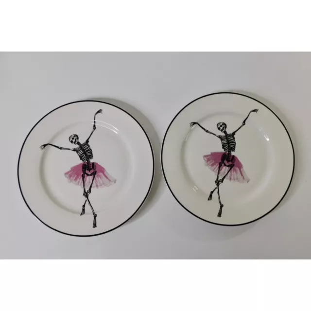 CIROA Wicked Skeleton Ballerina Salad Dessert Plates Porcelain 8” Round Dinner 2