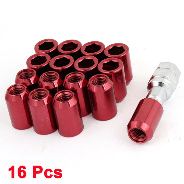 16 RED Car STEEL SPLINE TUNER Racing Wheel Open END LUG NUTS  w/ KEY M12X1.5