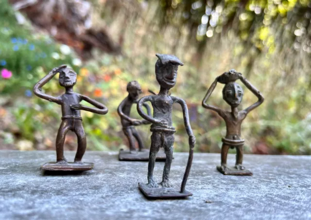 1400-1890s LOT OF  4 AFRICAN GOLDWEIGHTS LG FIGURAL MINI SCULPTURES [GHANA] PB3