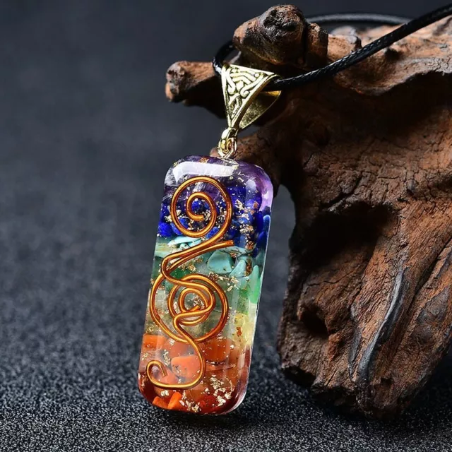 Natural Stone Orgonite Pendant 7 Chakra Healing Energy Reiki Unisex Necklace