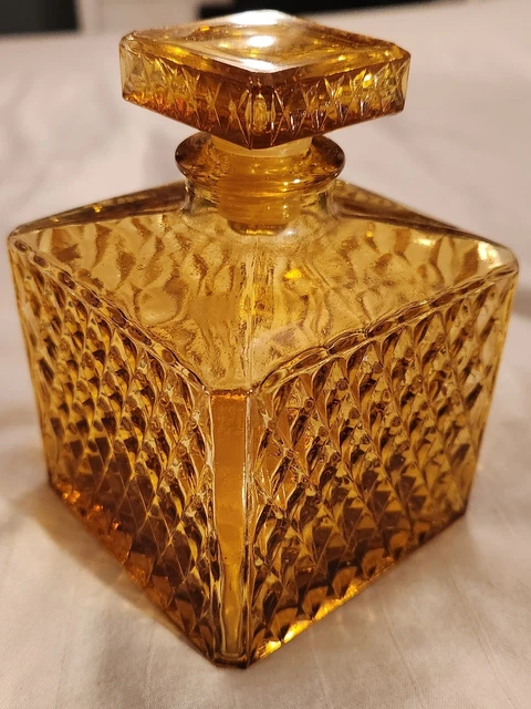 Vintage- 1970’s Amber Yellow glass decanter/ Bottle - Glass Home Decor