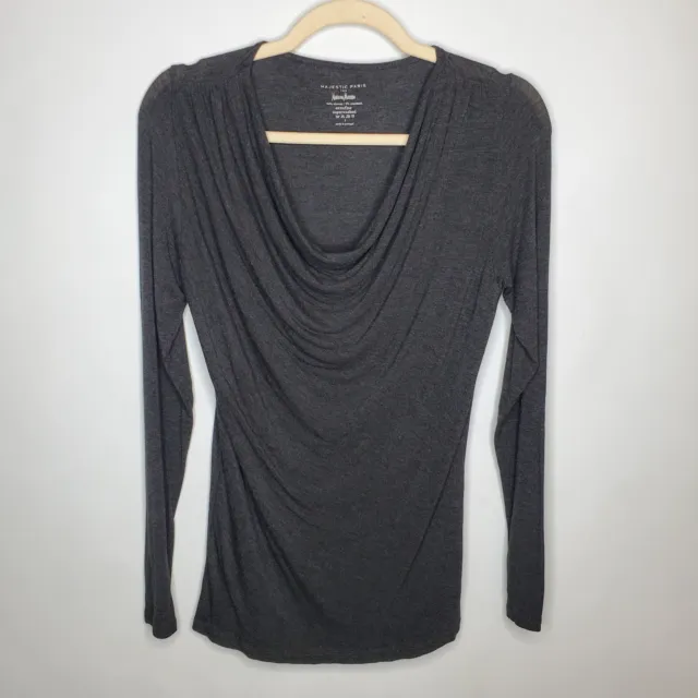 Majestic Paris Neiman Marcus Womens Drape Neck T Shirt Size 3 Long Sleeve Staple