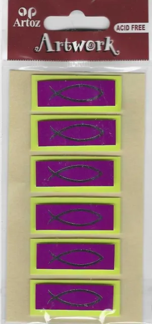 Artoz Artwork 3D-Sticker - Konfirmation, Kommunion - Fisch silber grün magenta