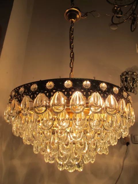 Original By PALWA Vnt Giant Germany Crystal Chandelier Ceiling Lamp 1960's 20"in