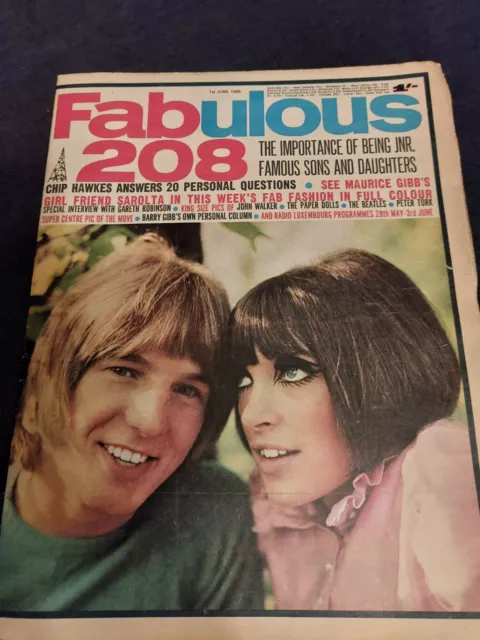Vintage FABULOUS 208 Magazine 1 JUNE 1968 Bee Gees Monkees Beatles Paper Dolls