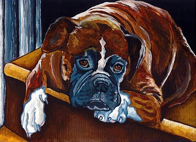 BRINDLE BOXER 8x10 Signed Dog Art PRINT of Original Painting Artwork by VERN