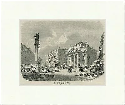 Börsenplatz in Triest Hafenstadt Italien Adria Denkmal Markt Holzstich E 22686