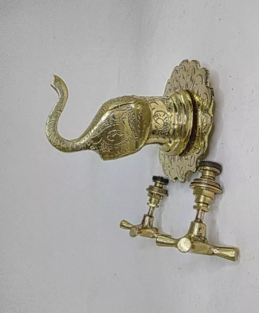 Handcrafted Traditional Elephant Head Brass Faucet with Dual Brass Handles