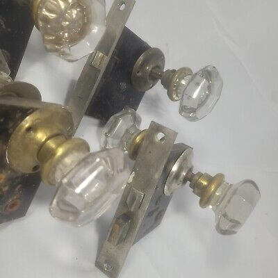 Lot of 10 Antique Vintage Glass Door Knobs 5 sets 12 Point Crystal Corbin latch