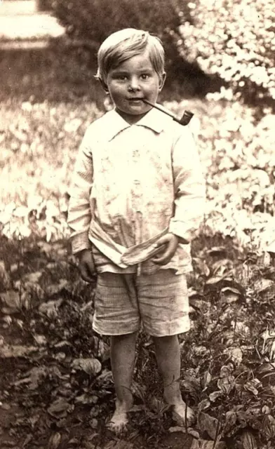 c1910 BOY SMOKING PIPE ONLY 5-6 YEAR OLD PHOTO RPPC POSTCARD P165