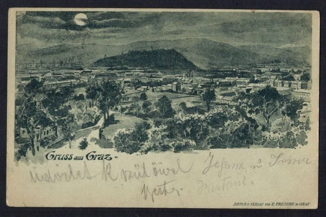AK Gruss aus Graz Mondscheinkarte