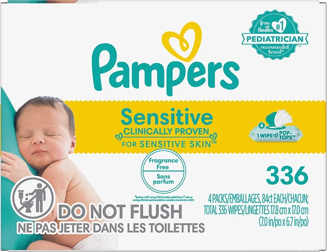 Pampers Baby Wipes Sensitive Perfume Free 4X Pop-Top Packs 336 Count