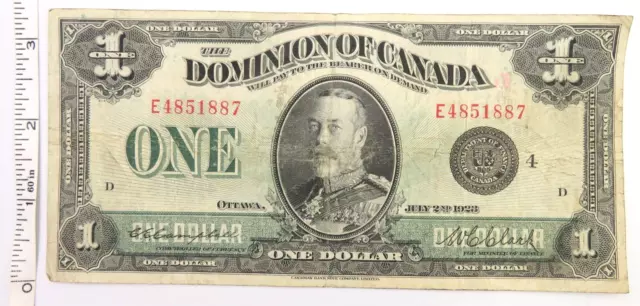 1923 One Dollar $1 Dominion of Canada Banknote, Black Seal