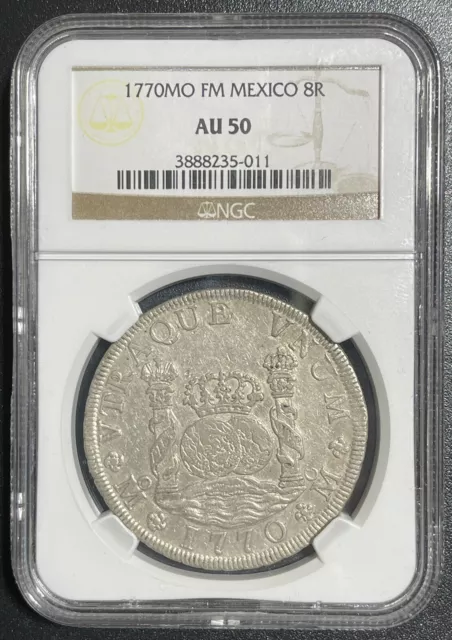 1770 Mexico Pillar Dollar 8 Reales Silver Coin (8R) - Certified NGC AU50 - Rare!