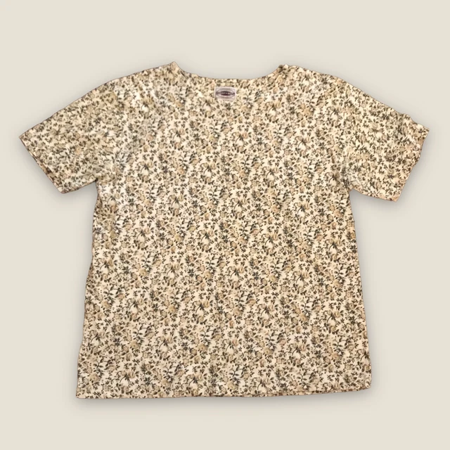 1990s VTG County Seat Jeanswear Tan Floral Print Short Sleeve Knit Top Medium