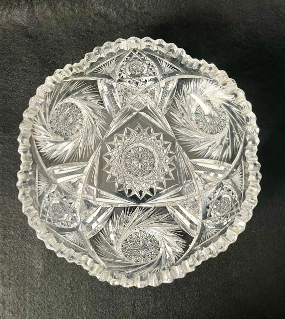 Antique American Brilliant Period ABP Cut Glass Saw Tooth 8” Bowl