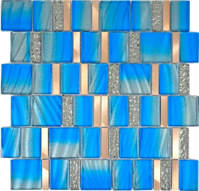 Aluminium Mosaïque Pâte de Verre Bleu Mur Miroir Cuisine Douche Bain _F 10