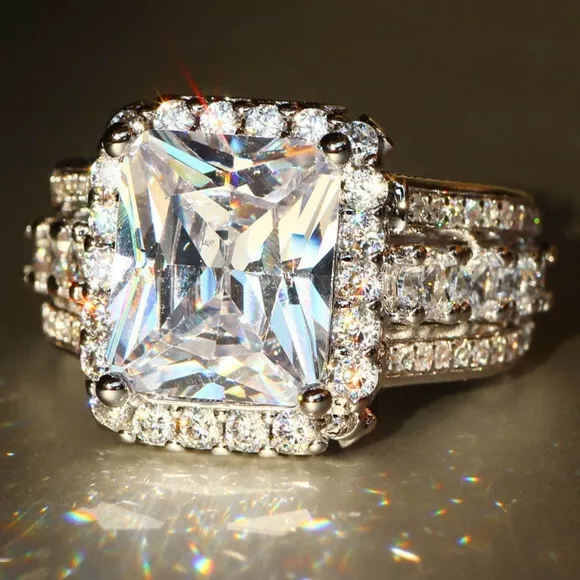 Luxury Cubic Zircon 925 Silver Filled Ring Women Wedding Jewelry Sz 6-10