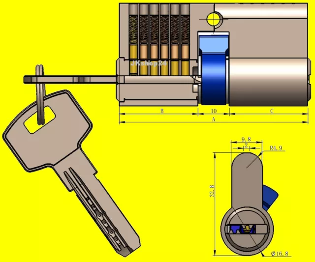 Sicherheits Schließzylinder mit Not-/Gefahren-Funktion 80 mm(40+40)✅+5 Schlüssel 2