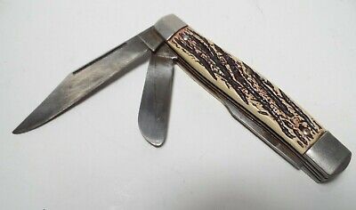 Colonial Pocket Knife 2 Blades Faux Bone Handle Vintage  3" Blade U.S.A.