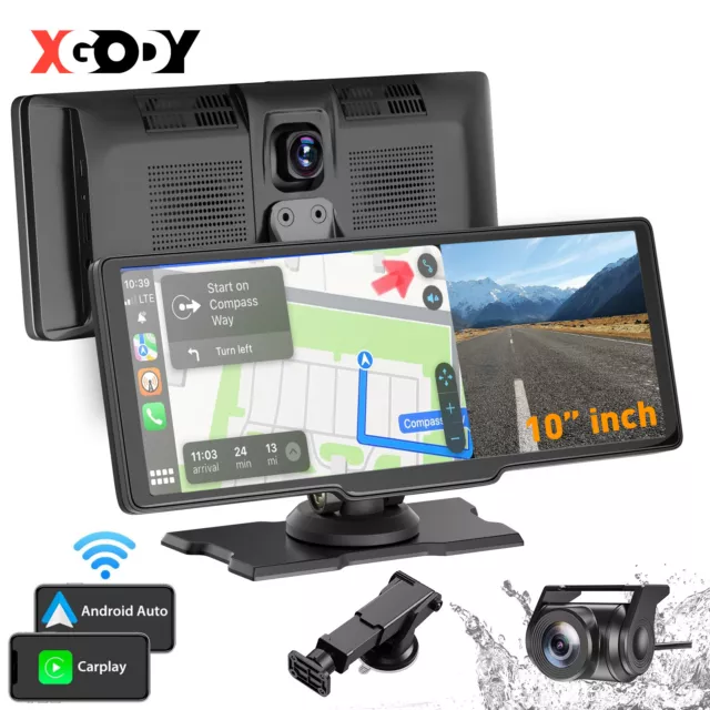 XGODY 4K FHD 10.26" Touch Screen Car Dash Cam Video Wireless CarPlay Auto DVR FM