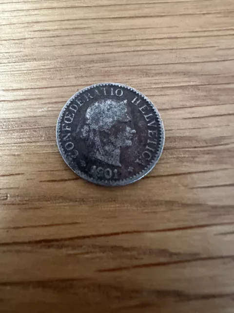 1901 Suiza 5 Rappen World Coin
