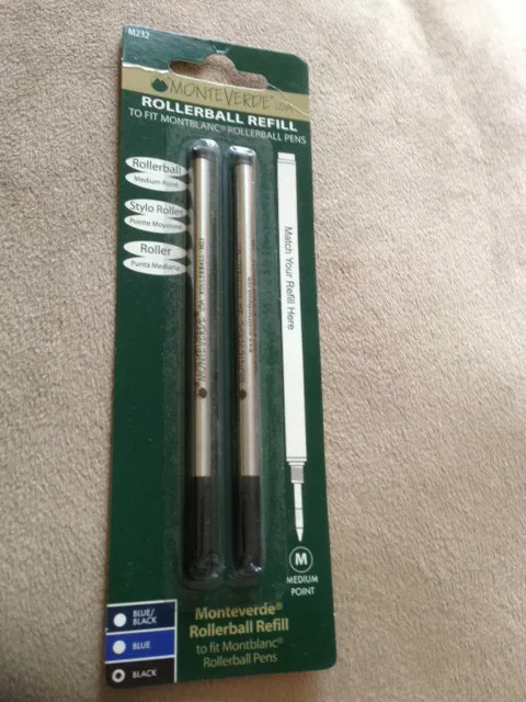 MONTBLANC BY MONTEVERDE ROLLERBALL MEDIUM Point Refill BLACK 2 Pack NEW 88515 MONTBLANC BY MONTEVERDE ROLLERBALL MEDIUM Point Refill BLACK 2 Pack NEW 88515