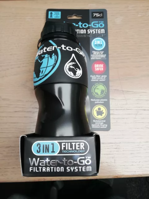 Water To Go Filter Bottle Filtration Removes 99.99% Bacteria 75cl