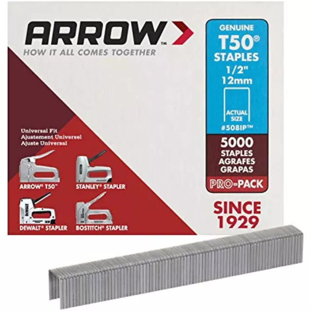 Arrow 508IP Genuine T50 1/2-Inch Staples, 5,000-Pack,Grey,ARRT5012IP