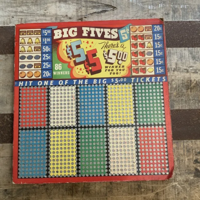 VINTAGE LARGE GAMBLING PUNCH BOARD GAME. 12 3/4 by 13 1/4. see pics. BIG FIVES