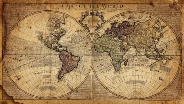 1630 World Map Antique Vintage Reproduction Old Style Poster Print wall decor
