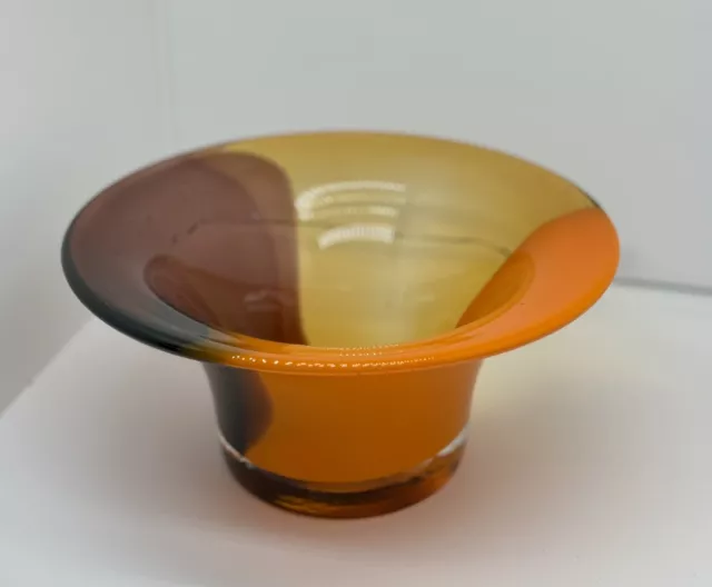 Vintage MCM Burnt Orange, Amber  & Yellow Heavy Blown Art Glass Bowl