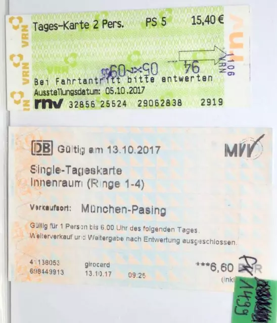 (fk1499) VRN Tageskarte 2 Pers. 05.10.2017 rnv + DB MVV München-Pasing