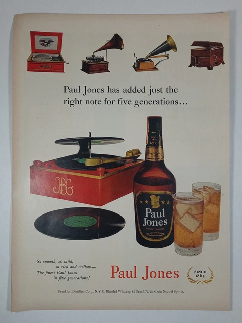 1950's PAUL JONES Blended Whiskey Record Player Phonograph Colorful Vtg Print Ad