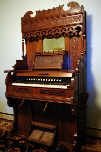 Elaborately Carved Antique Cornish & Co. Pedal Pump Parlour Organ