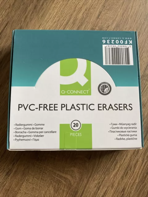 Q Connect PVC-FREE Plastic Pencil Erasers White REF : KF00236 ( BOX 20 ) B / NEW