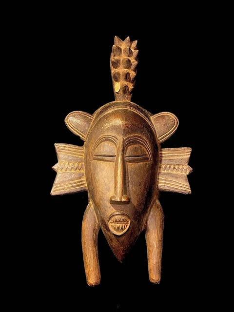 African Tribal Art Wooden Carved Dark Mask Brown Senufo Passport Kalao Mask-2908