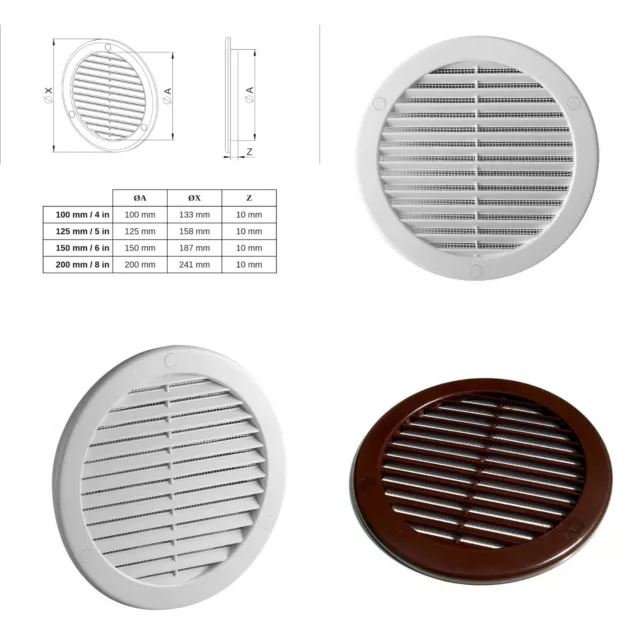 Round Air Vent Grille with Fly Screen Flange and Screw Covers Duct Cover K