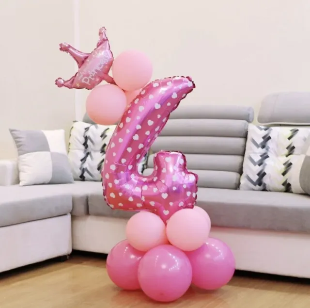 4th Birthday Girls Balloon Stand Pink Party Decorations Age 4 Kids with Banner 3