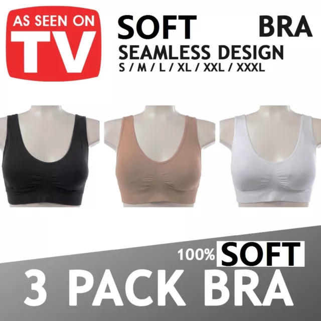 3 PACK Seamless Comfort Sports Bra Full Cup Crop Vest Sleep Stretch Unpadded Bra