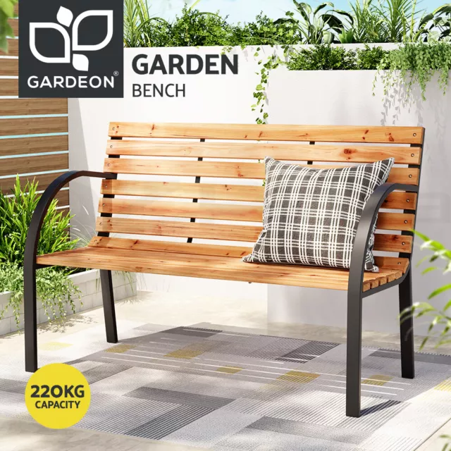 Gardeon Outdoor Wooden Garden Bench Steel 2 Seater Patio Furniture