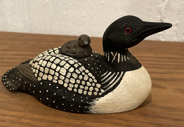 Jennings Decoy Co. Loon Carved Duck Bird Baby Riding Back Black Signed Mary