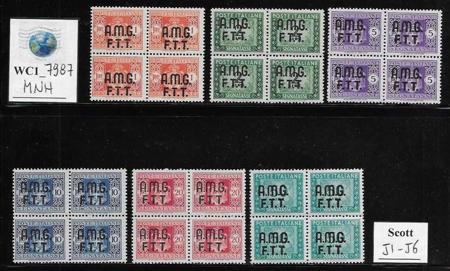 WC1_7987. TRIESTE FTT. Blocks of 1947 postage due set. Scott J1-J6. MNH