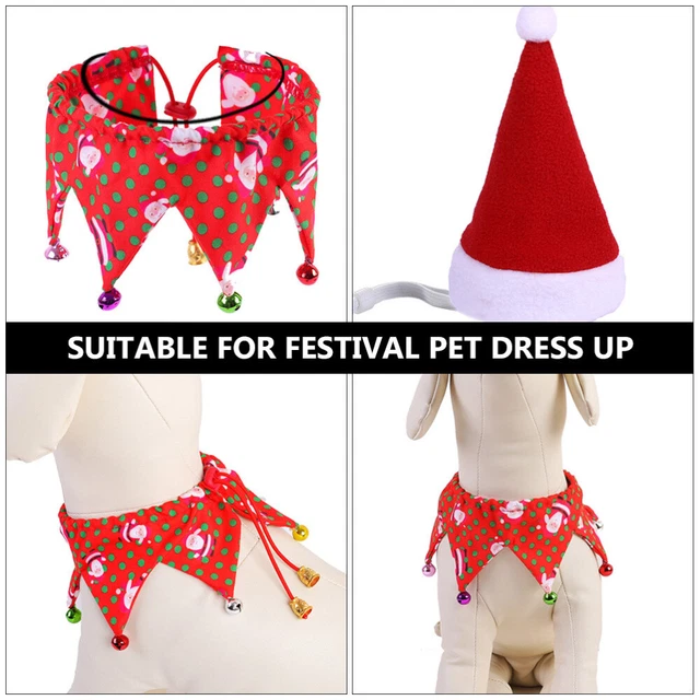 2Pcs Katze Weihnachten Kostüm Pet Hals Zubehör Katze Kragen Bandana mit Glocke 2