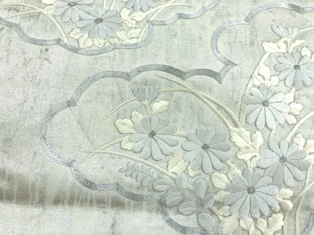 6522221: Japanese Kimono / Antique Nagoya Obi / Embroidery / Woven Kiku