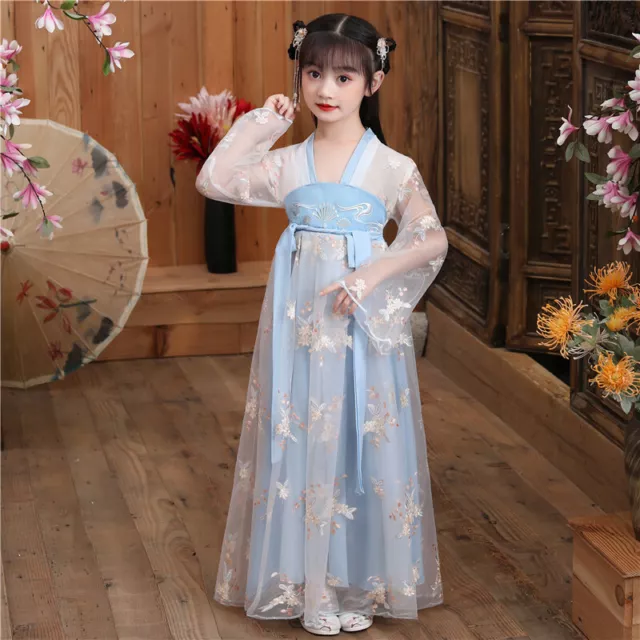 Bambino Ragazze Hanfu Abito Cinese Decorato Principessa Palco Costume Ttang 10