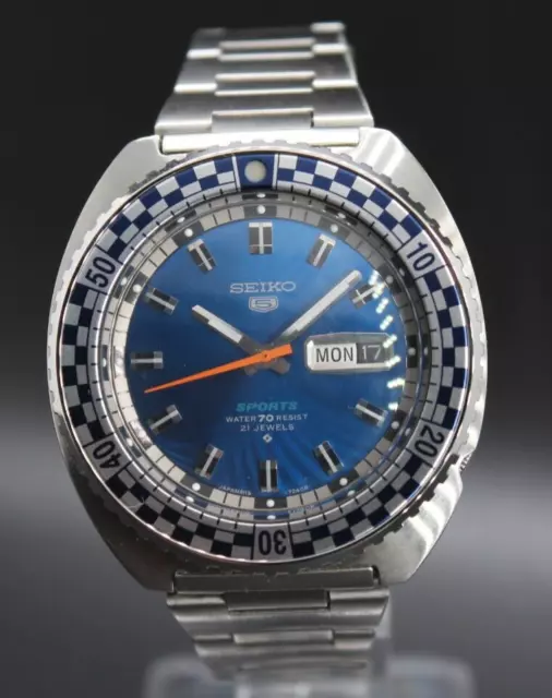 Vintage Seiko 5 Sports Rally 21 Jewels Water 70 Resist 6119-7173 with Blue Dial